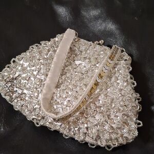 Glamorous Silver and Gold Beaded Clutch